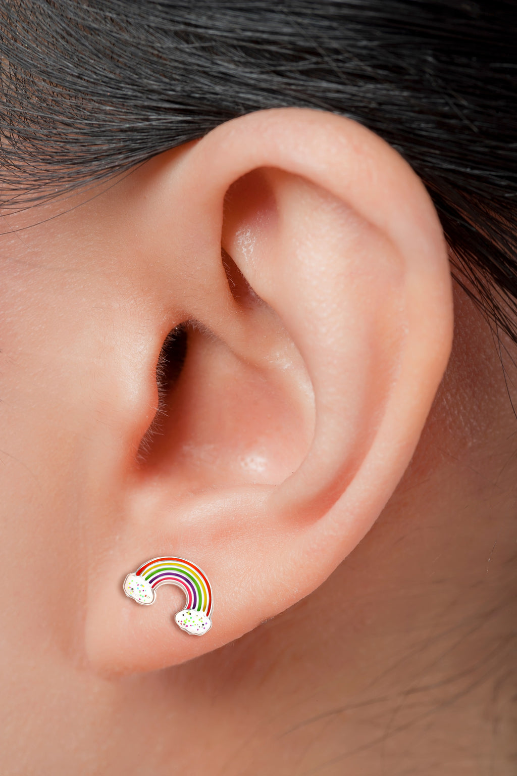 Glitter Rainbow Stud Earrings - 925 Sterling Silver