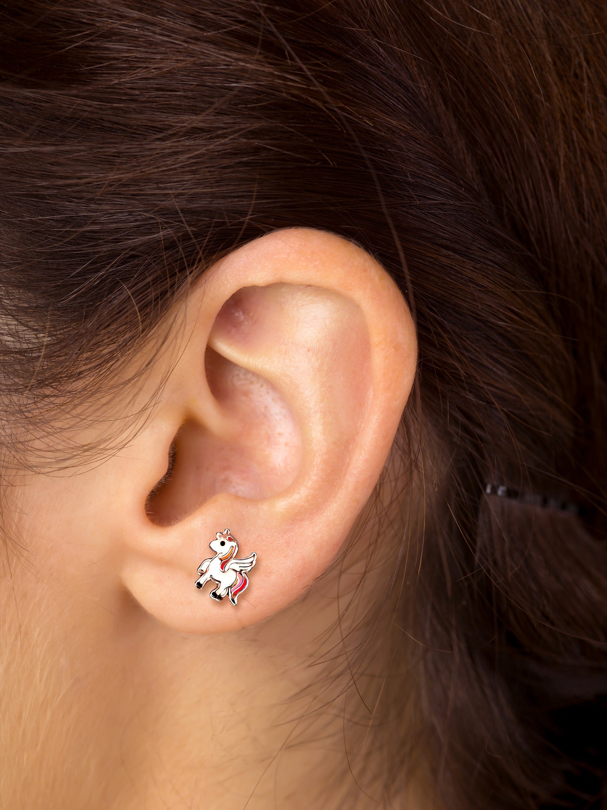 Pink and Yellow Unicorn Stud Earrings - 925 Sterling Silver