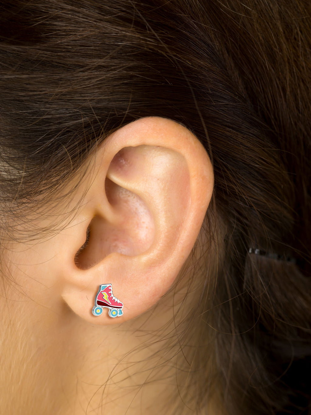 Pink Roller Skates Stud Earrings - 925 Sterling Silver