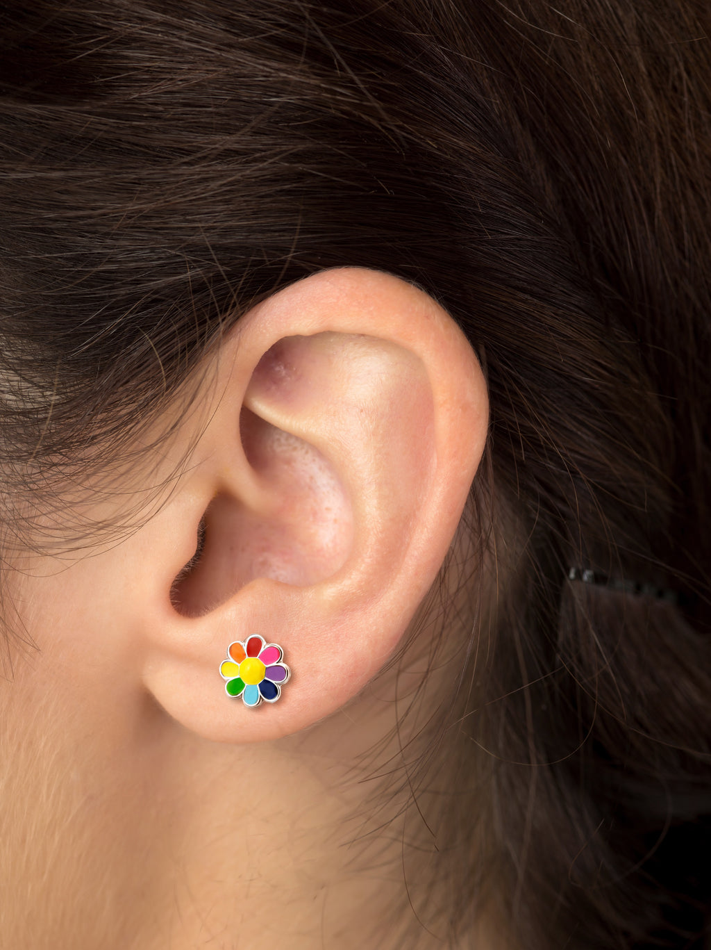 Rainbow Flower Stud Earrings - 925 Sterling Silver
