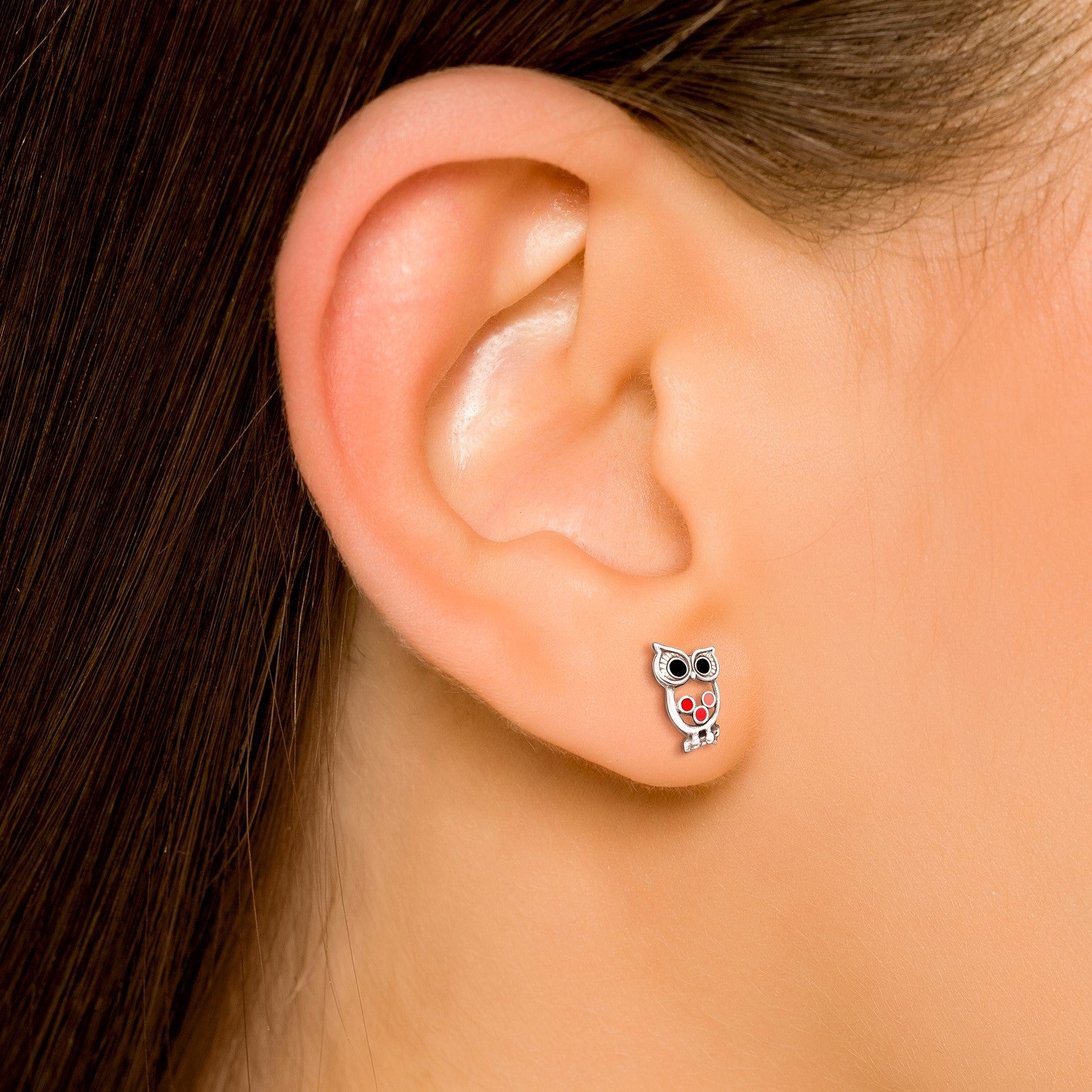 Pink Owl Stud Earrings - 925 Sterling Silver