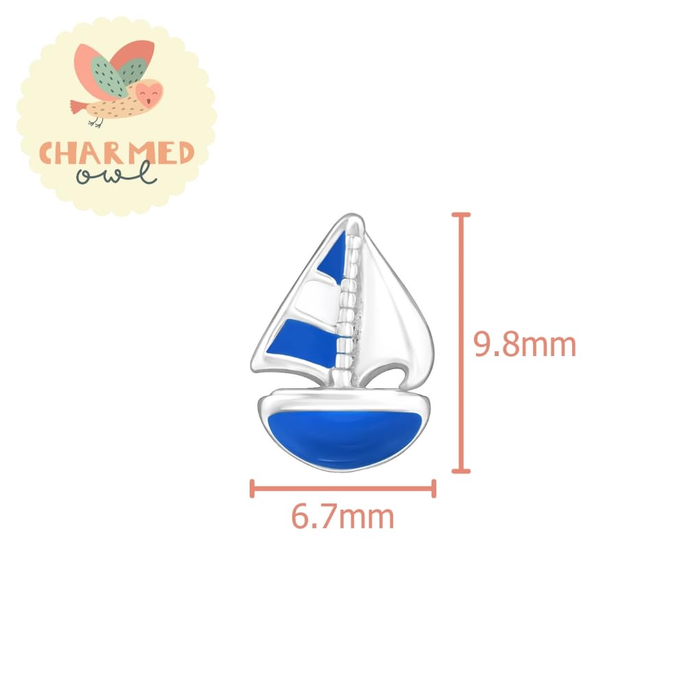 Blue Boats Nautical Stud Earrings - 925 Sterling Silver