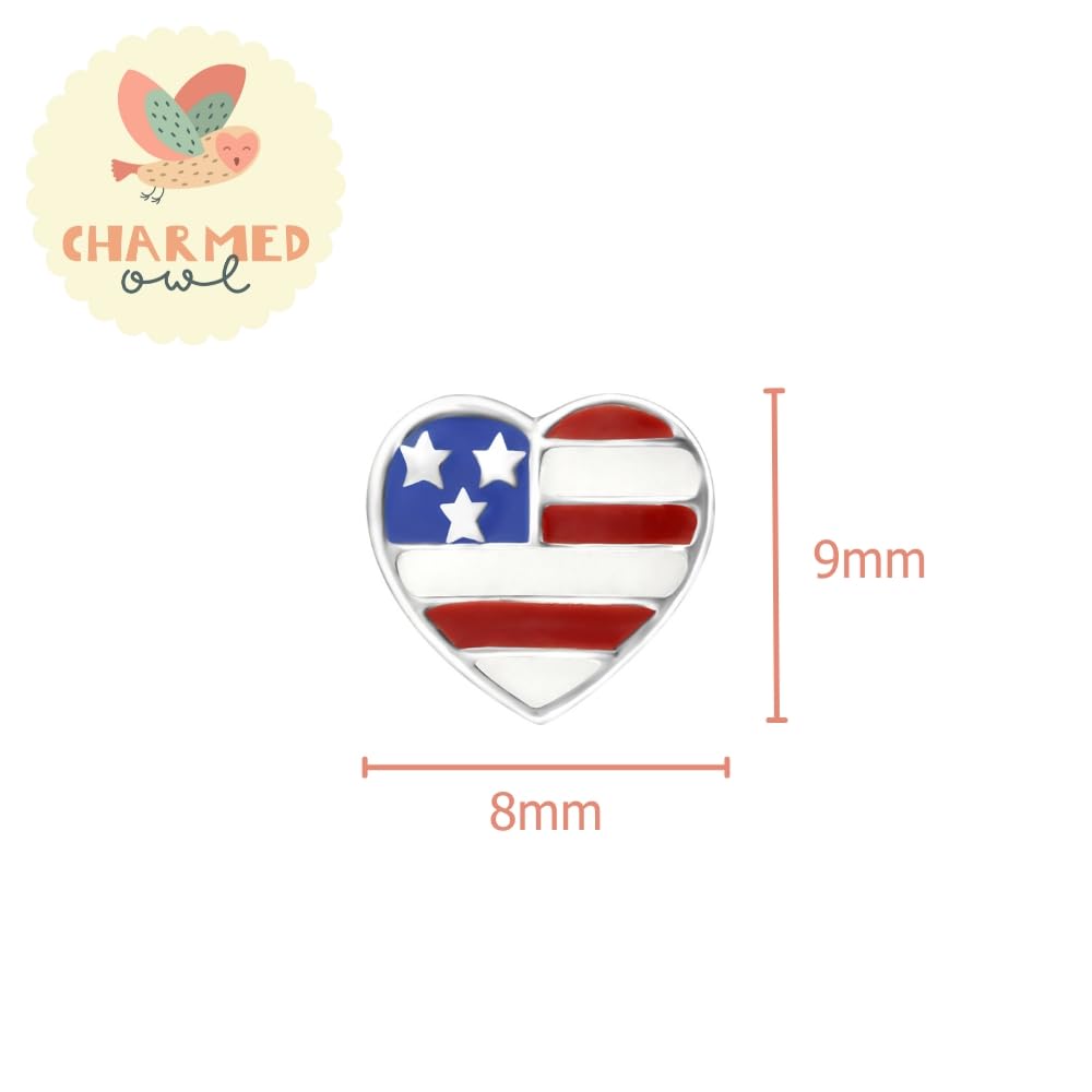 Heart American Flag Stud Earrings - 925 Sterling Silver
