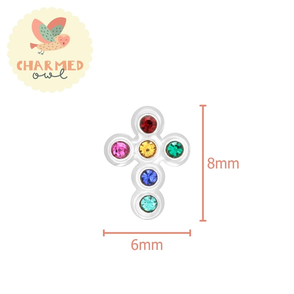 Multicolor Crystal Cross Stud Earrings - 925 Sterling Silver