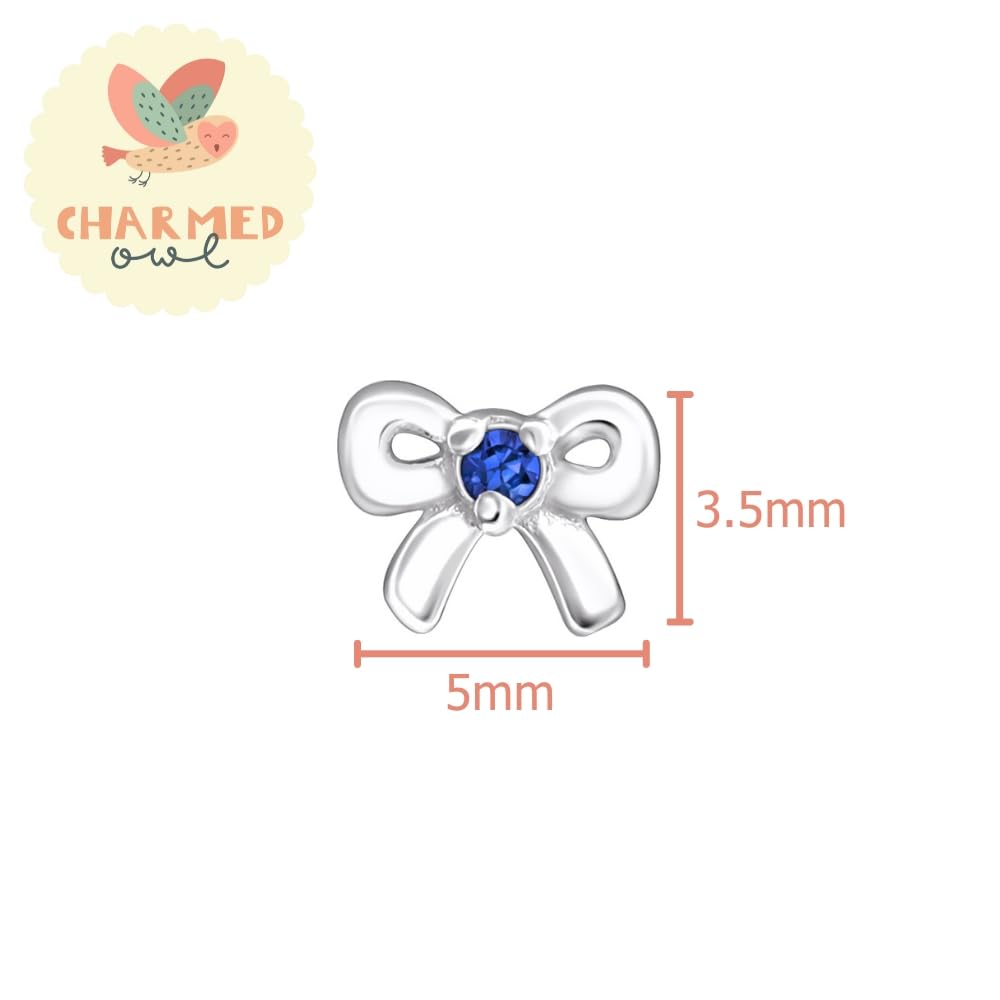 September Crystal Birthstone Bow Stud Earrings - 925 Sterling Silver