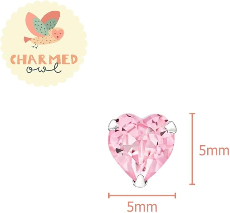 Pink Crystal Heart Stud Earrings - 925 Sterling Silver