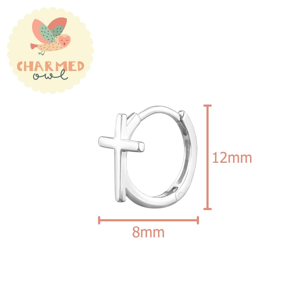 Cross Huggie Hoop Earrings - 925 Sterling Silver