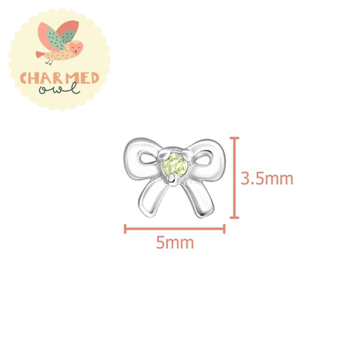 August Crystal Birthstone Bow Stud Earrings - 925 Sterling Silver