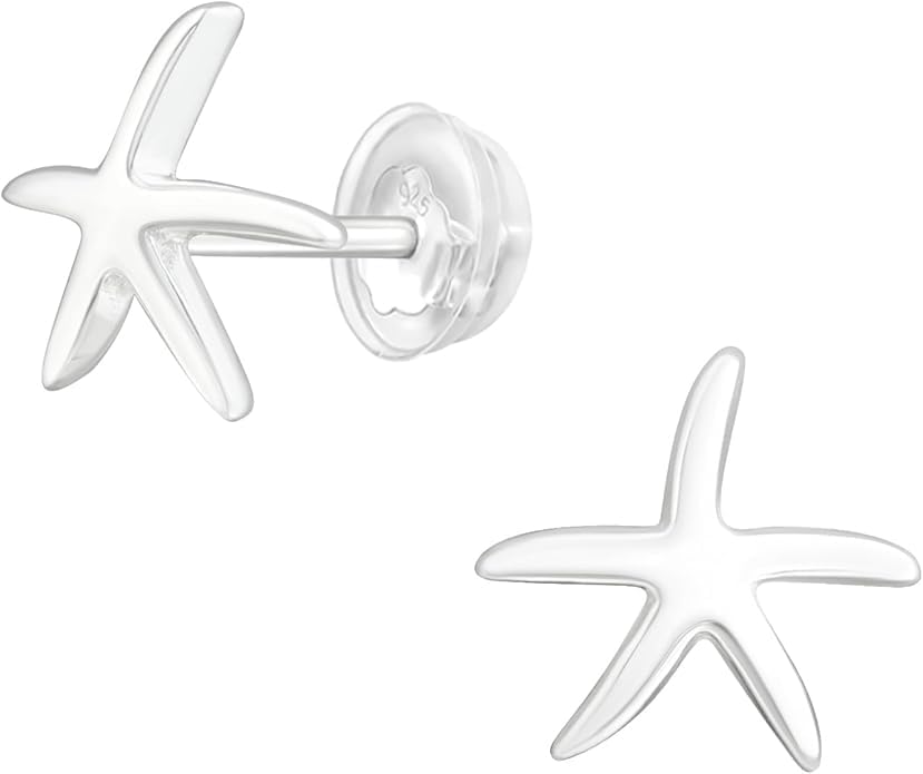 Silver Starfish Nautical Stud Earrings - 925 Sterling Silver