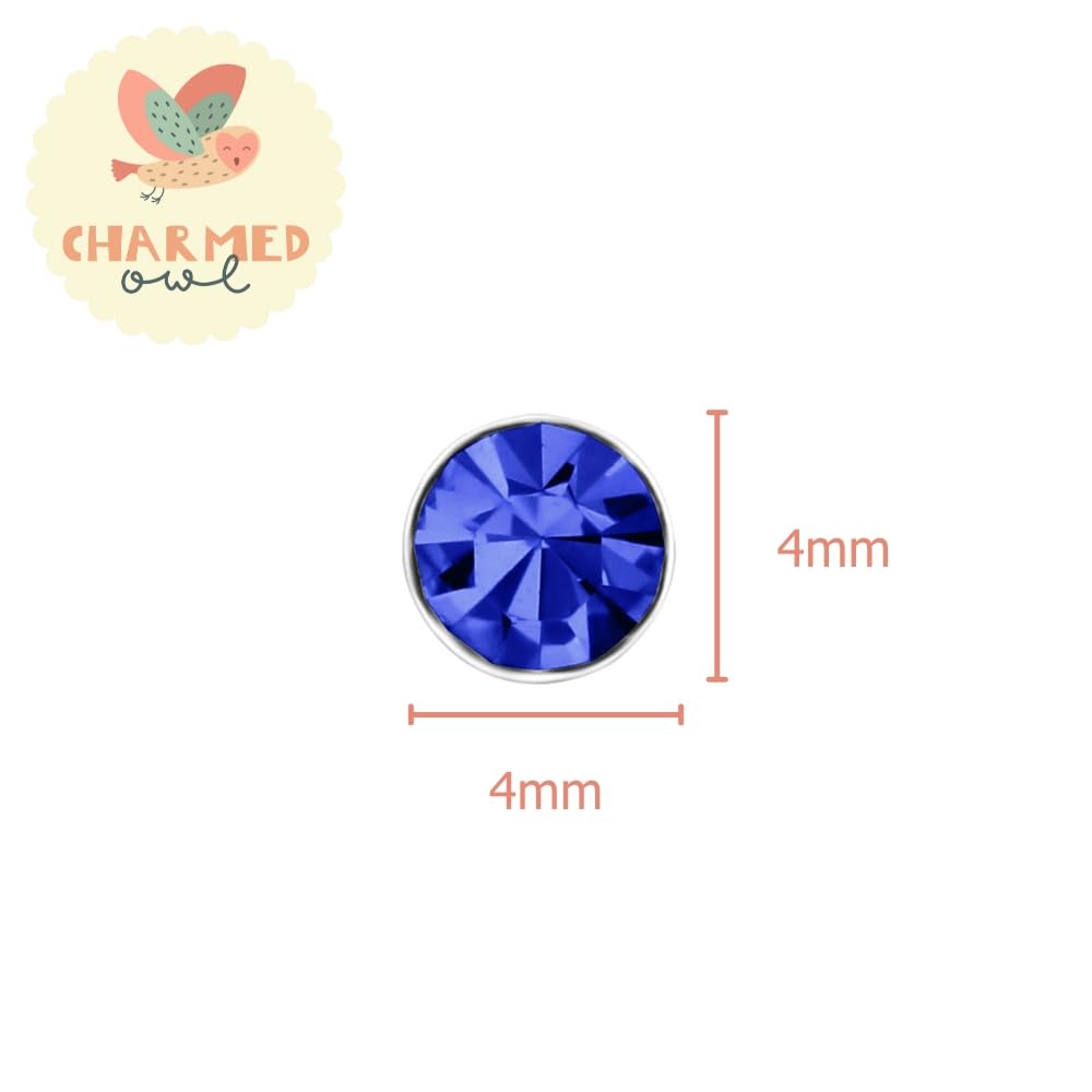 September Sapphire Crystal Birthstone Stud Earrings - 925 Sterling Silver