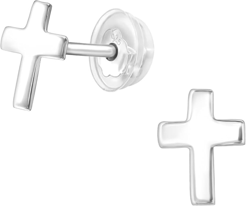 Silver Cross Stud Earrings - 925 Sterling Silver