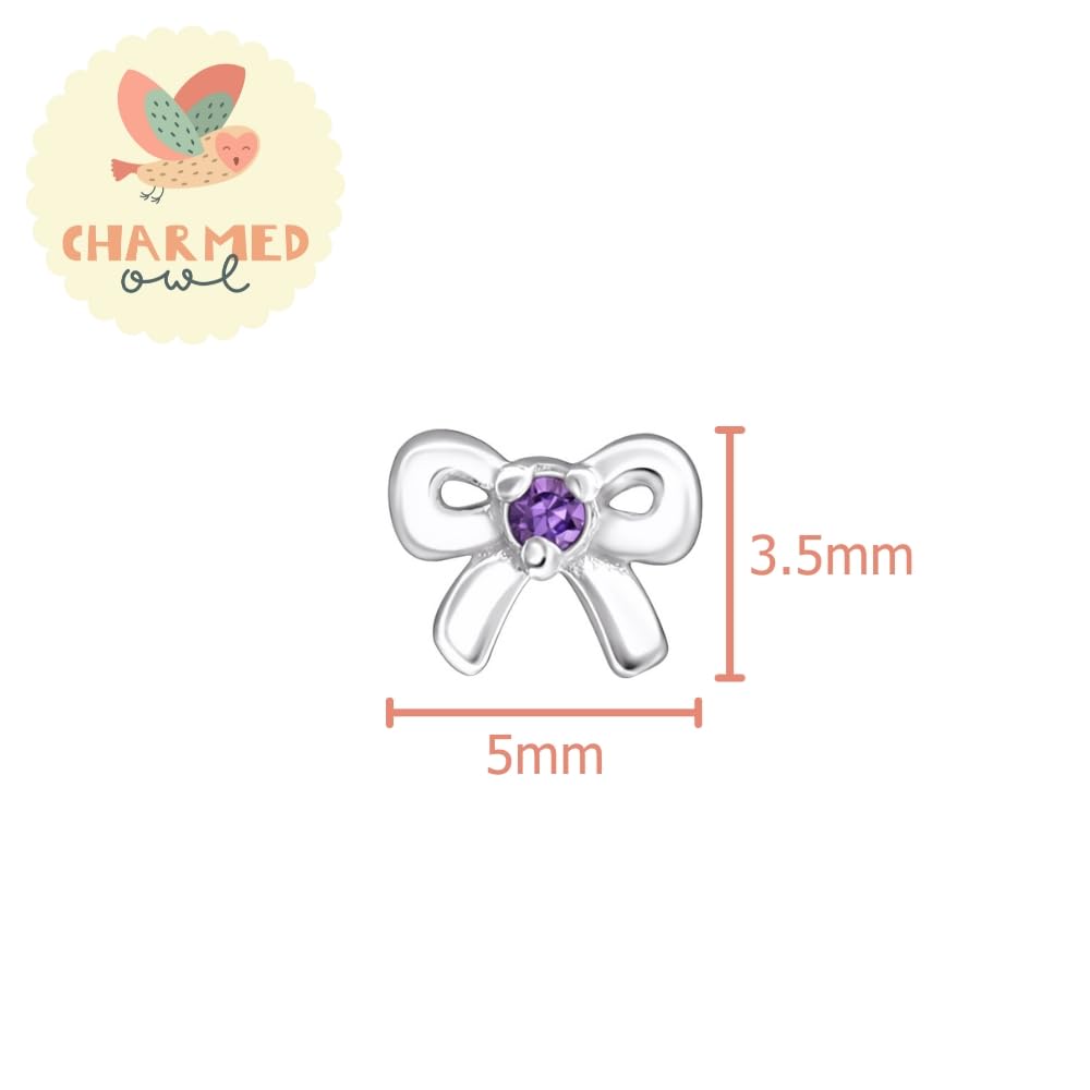 February Crystal Birthstone Bow Stud Earrings - 925 Sterling Silver