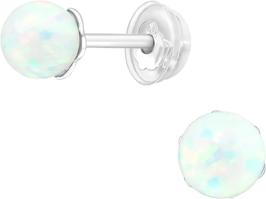 October Fire Snow Crystal Birthstone Stud Earrings - 925 Sterling Silver