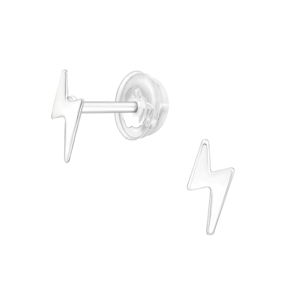 Silver Lightning Bolt Stud Earrings - 925 Sterling Silver