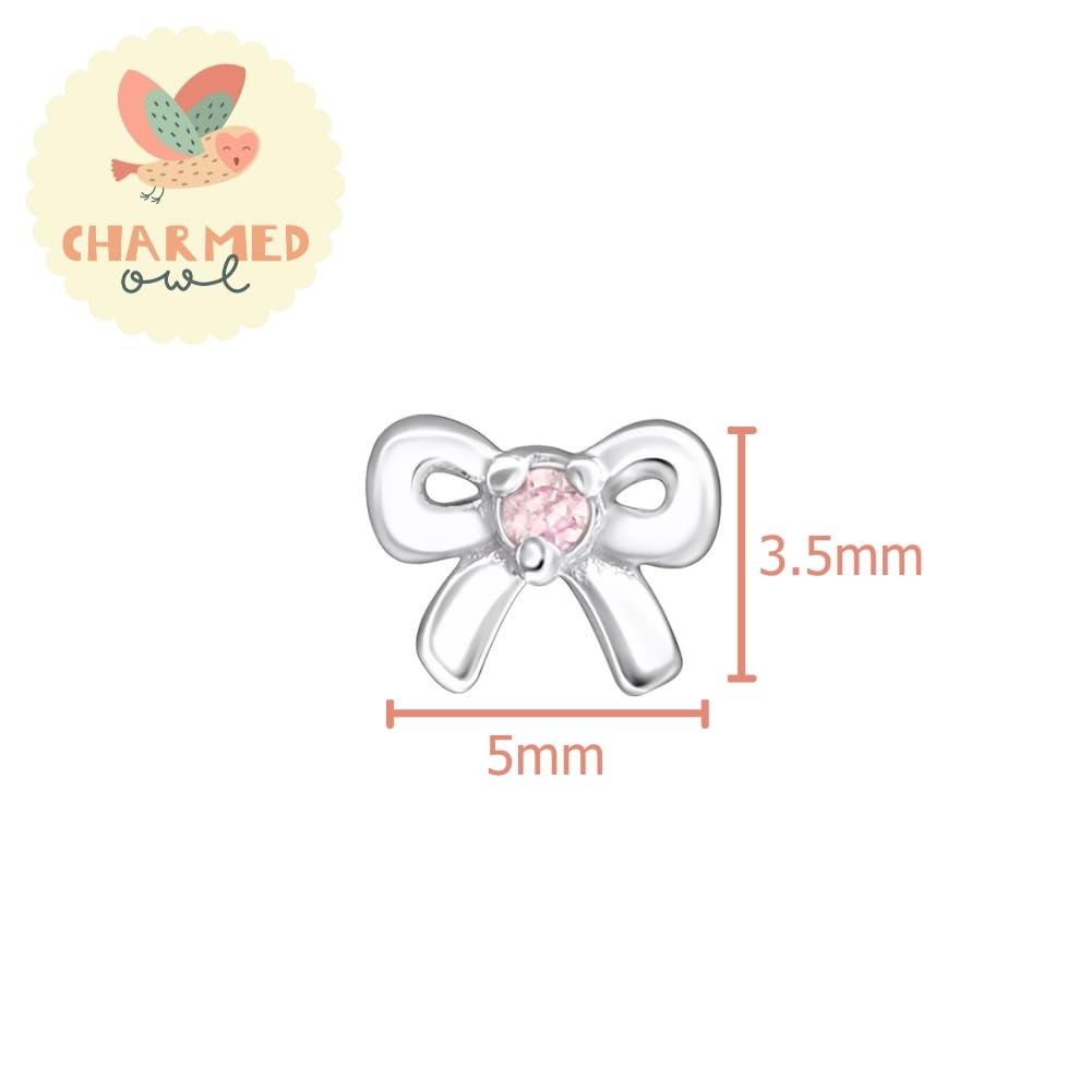 October Crystal Birthstone Bow Stud Earrings - 925 Sterling Silver