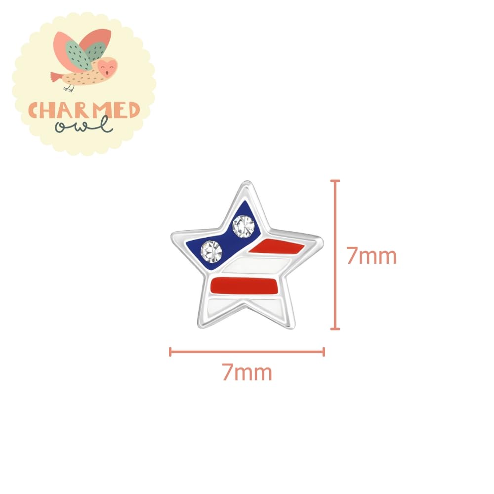 Star Flag Stud Earrings - 925 Sterling Silver