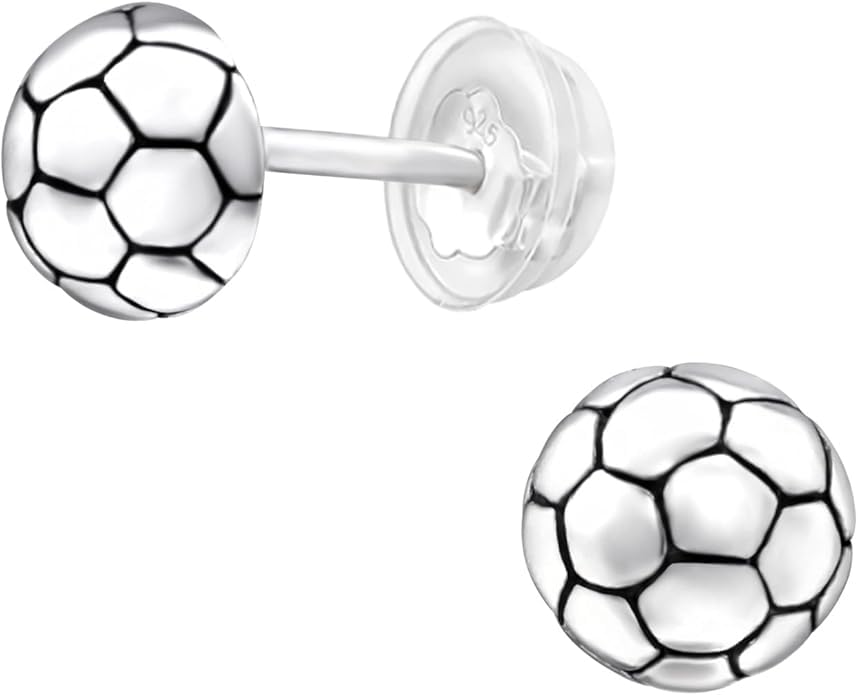 Soccer Ball Sports Stud Earrings - 925 Sterling Silver
