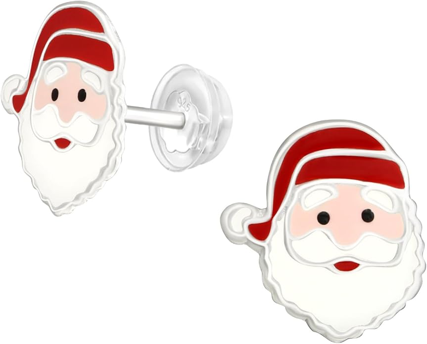 Santa Claus Holiday Stud Earrings - 925 Sterling Silver