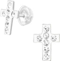 Clear Crystal Cross Stud Earrings - 925 Sterling Silver