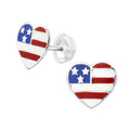 Heart American Flag Stud Earrings - 925 Sterling Silver