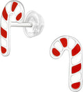 Candy Cane Holiday Stud Earrings - 925 Sterling Silver