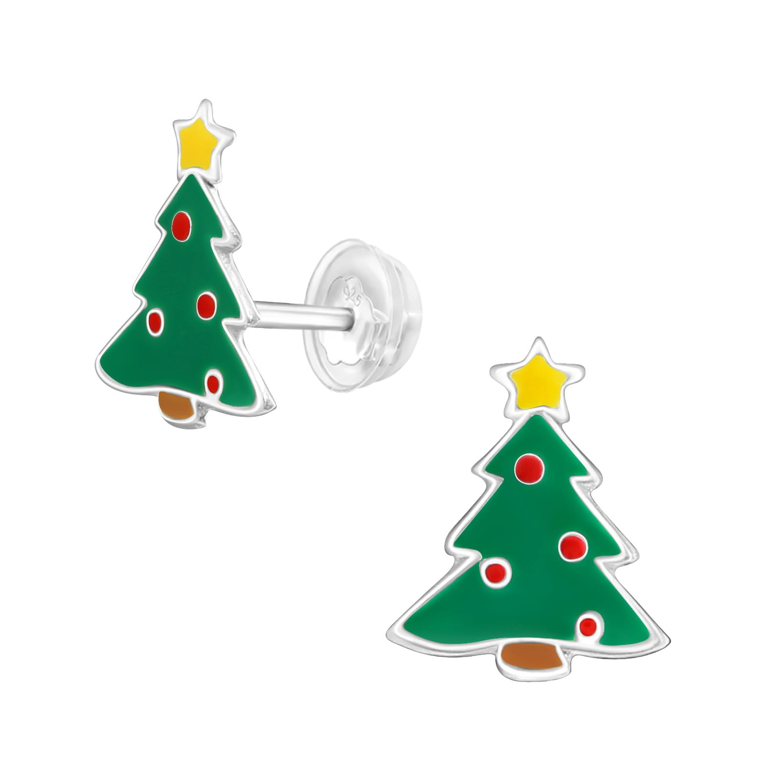 Christmas Tree Holiday Stud Earrings - 925 Sterling Silver
