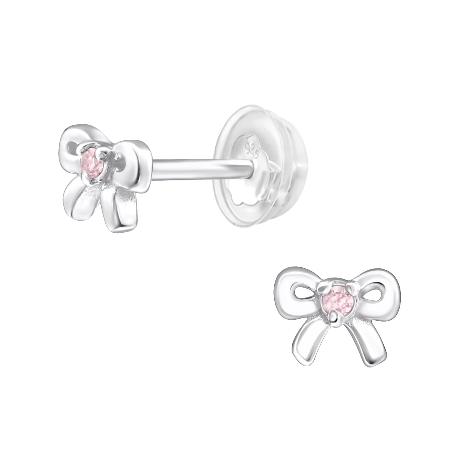 October Crystal Birthstone Bow Stud Earrings - 925 Sterling Silver