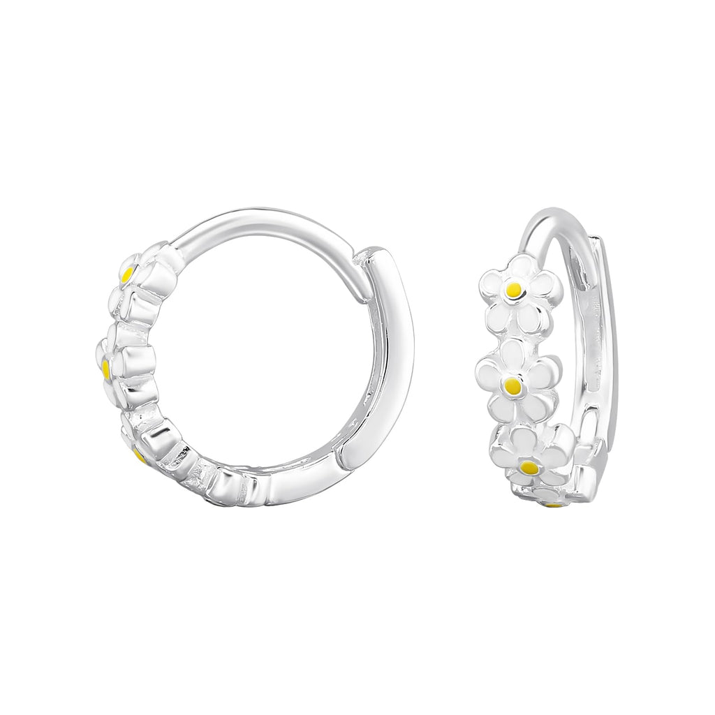 Daisy Huggie Hoop Earrings - 925 Sterling Silver