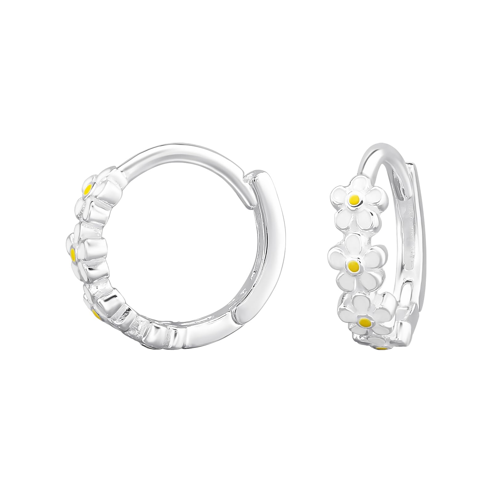 Daisy Huggie Hoop Earrings - 925 Sterling Silver