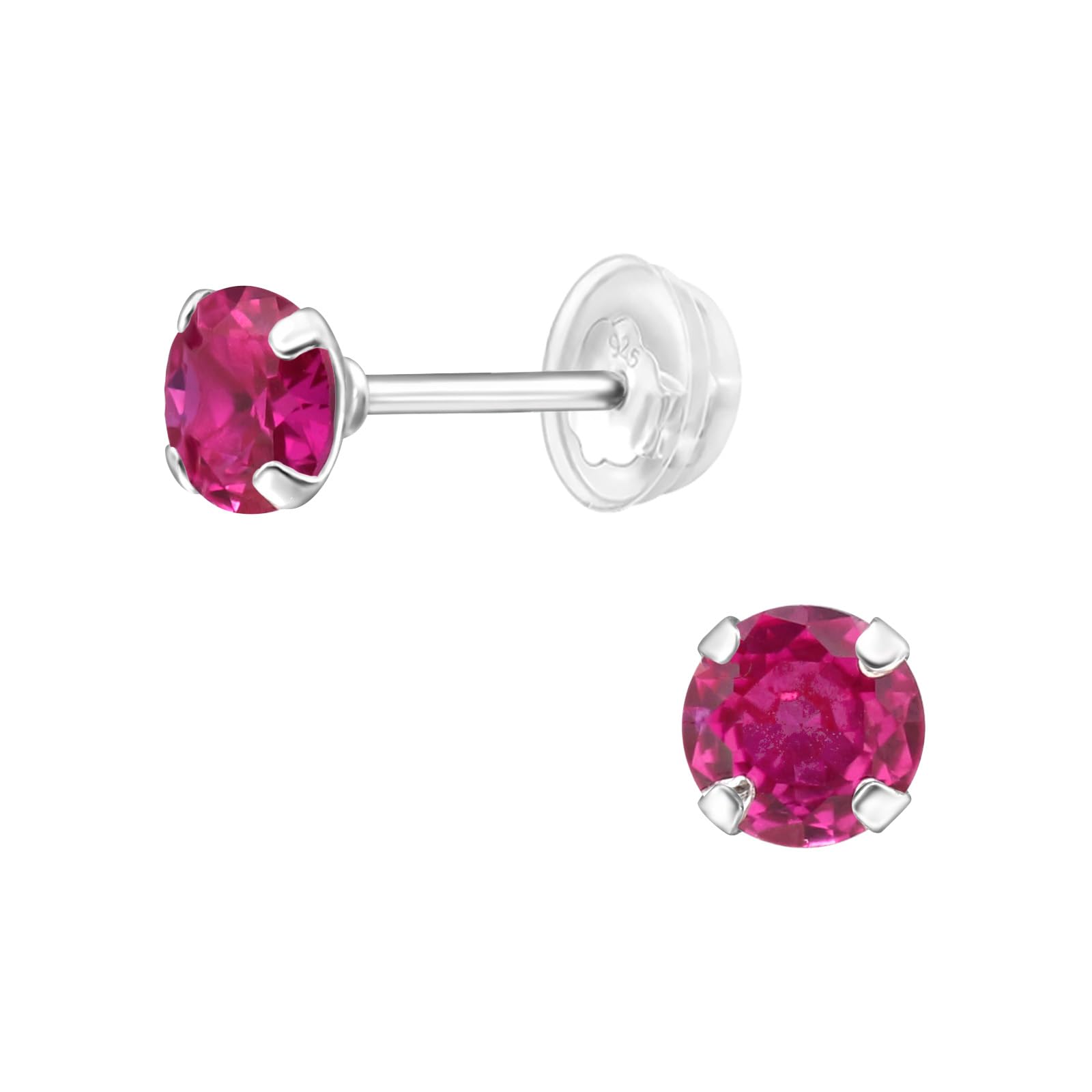 July Crystal Birthstone Stud Earrings - 925 Sterling Silver