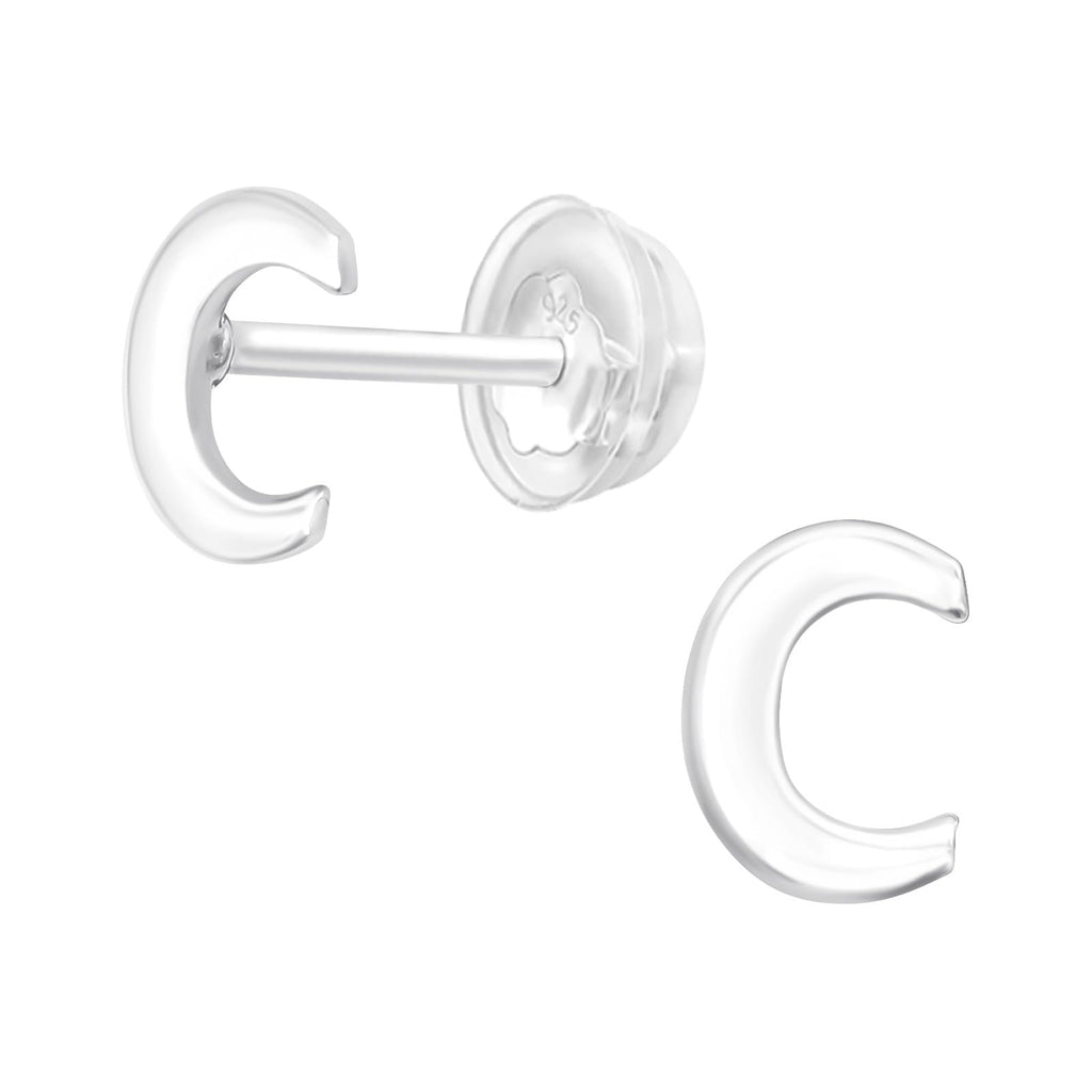 Letter C Initial Stud Earrings - 925 Sterling Silver
