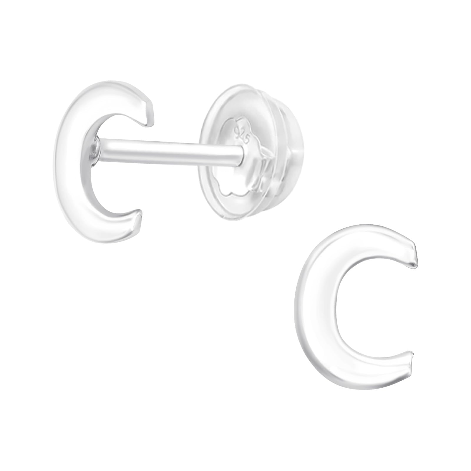 Letter C Initial Stud Earrings - 925 Sterling Silver