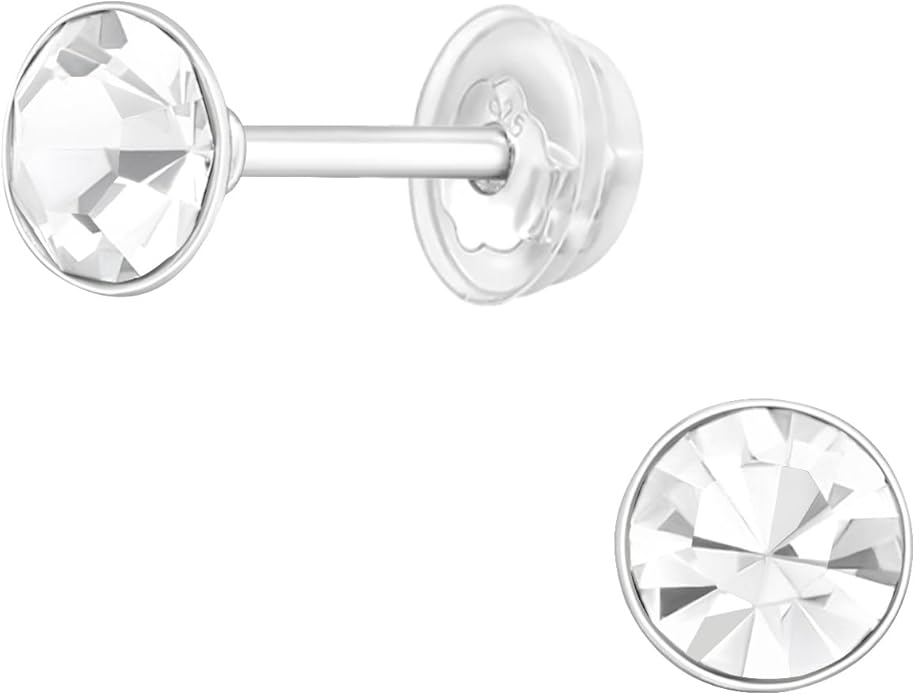 April Crystal Birthstone Stud Earrings - 925 Sterling Silver