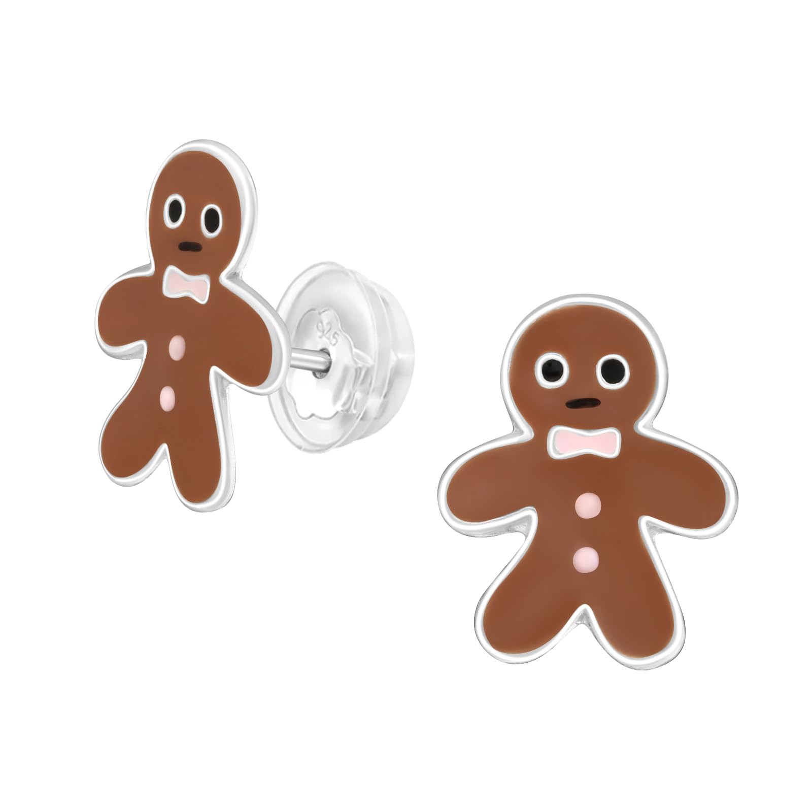 Gingerbread Man Holiday Stud Earrings - 925 Sterling Silver