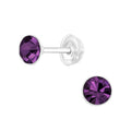 February Amethyst Crystal Birthstone Stud Earrings - 925 Sterling Silver