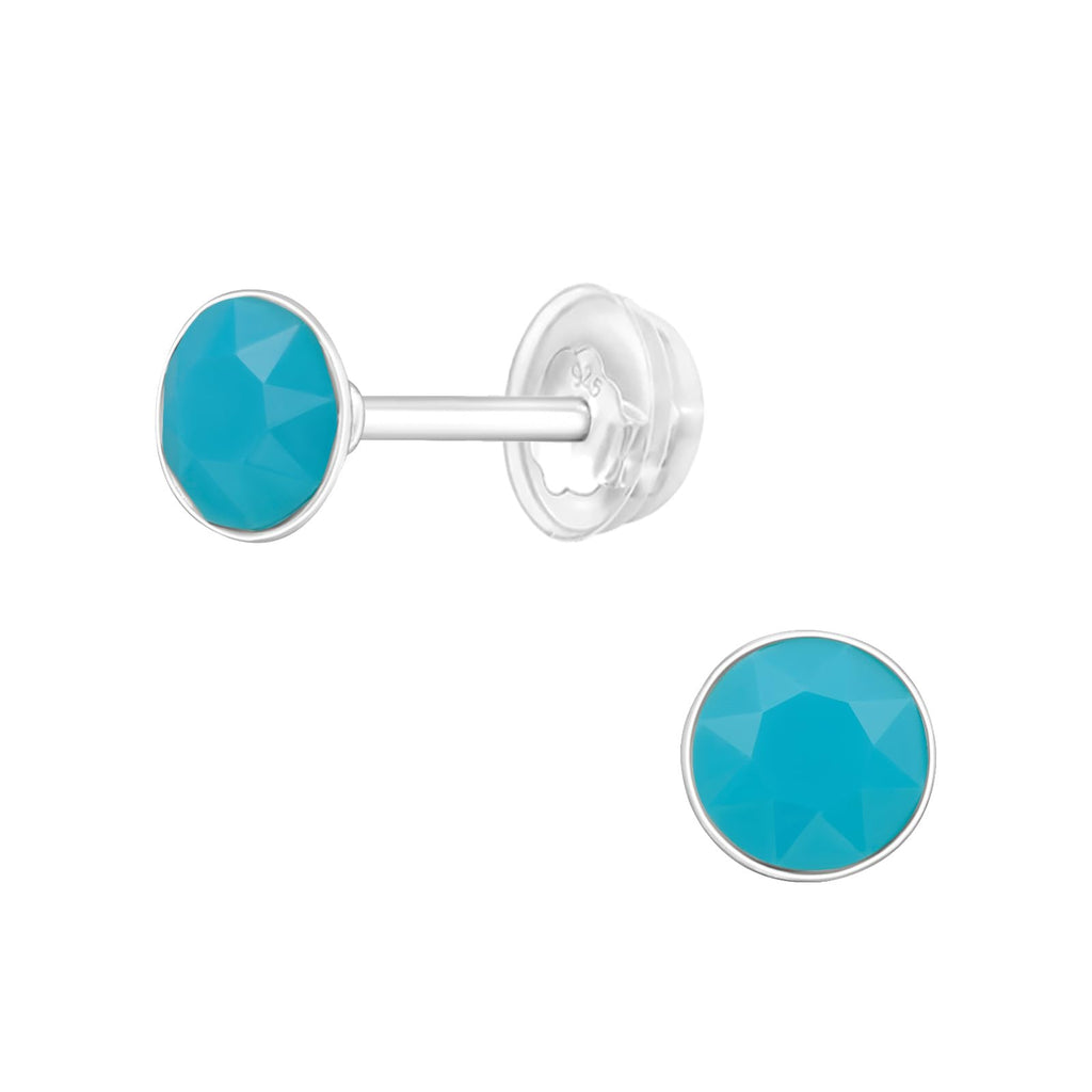 December Turquoise Crystal Birthstone Stud Earrings - 925 Sterling Silver