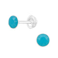 December Turquoise Crystal Birthstone Stud Earrings - 925 Sterling Silver