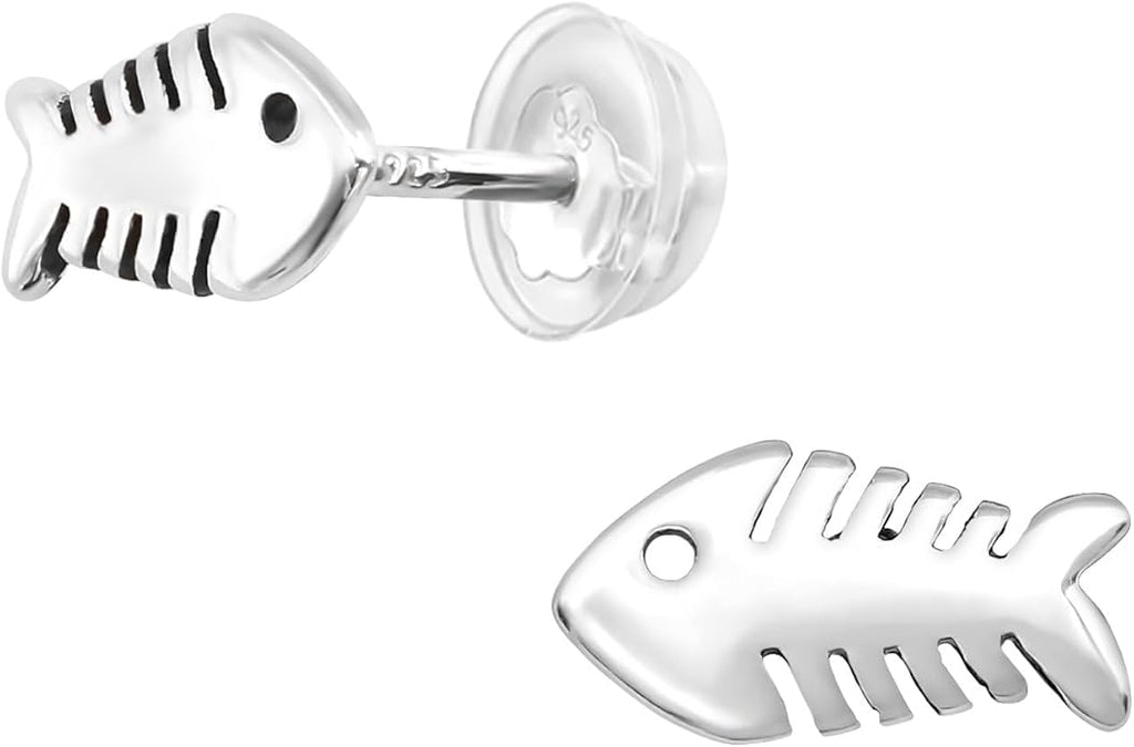 Fishbones Nautical Stud Earrings - 925 Sterling Silver