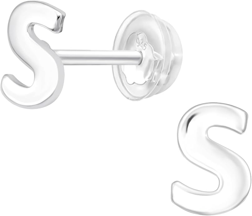Letter S Initial Stud Earrings - 925 Sterling Silver