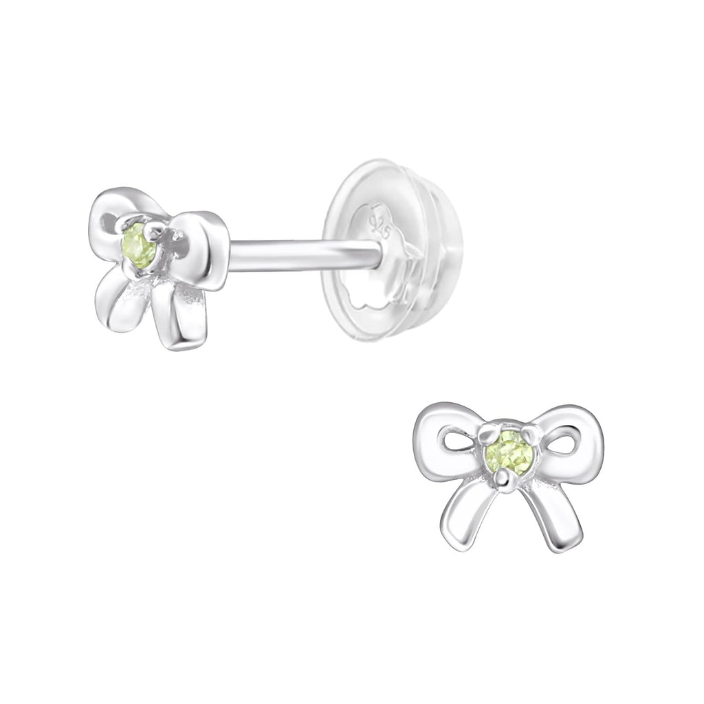 August Crystal Birthstone Bow Stud Earrings - 925 Sterling Silver