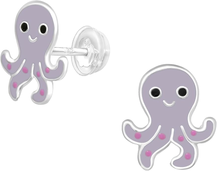 Octopus Sea Animal Stud Earrings - 925 Sterling Silver