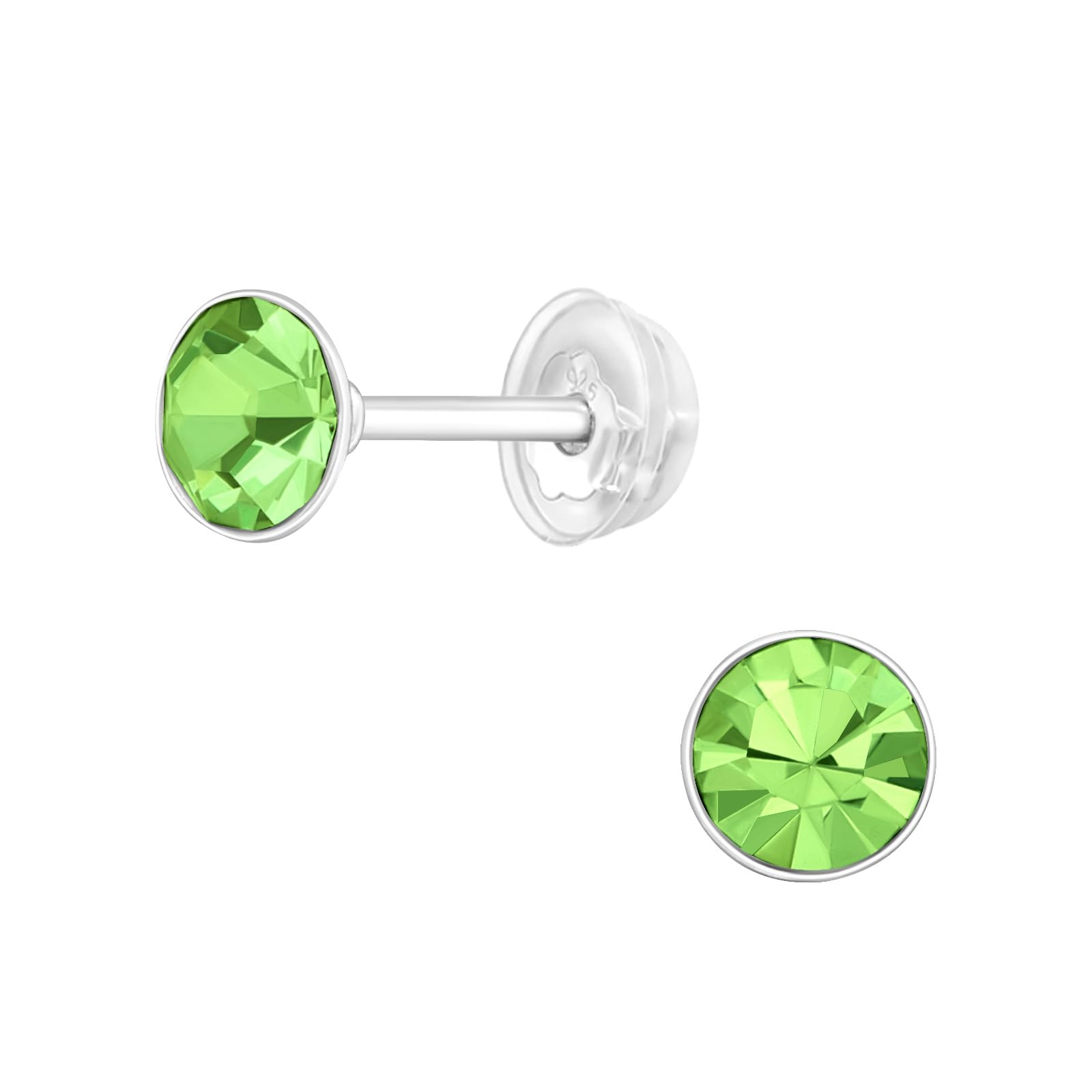 Peridot Crystal Birthstone Stud Earrings - 925 Sterling Silver