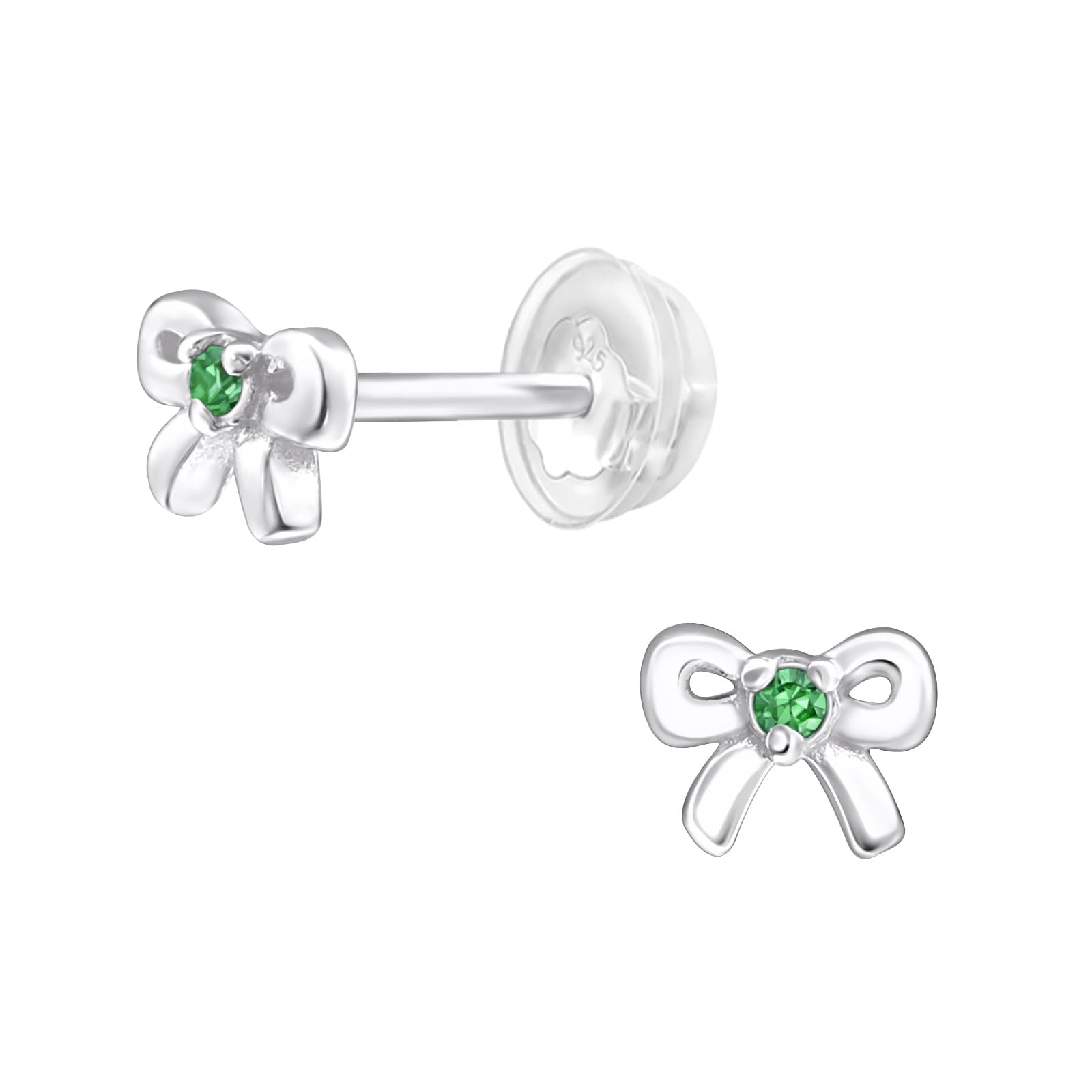 May Crystal Birthstone Bow Stud Earrings - 925 Sterling Silver