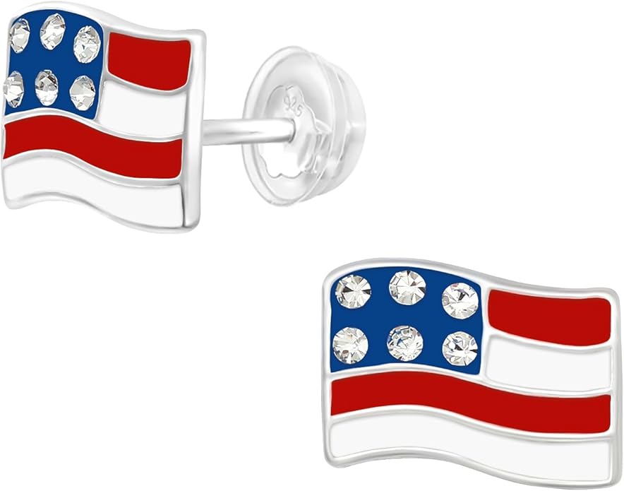 American Flag Stud Earrings - 925 Sterling Silver