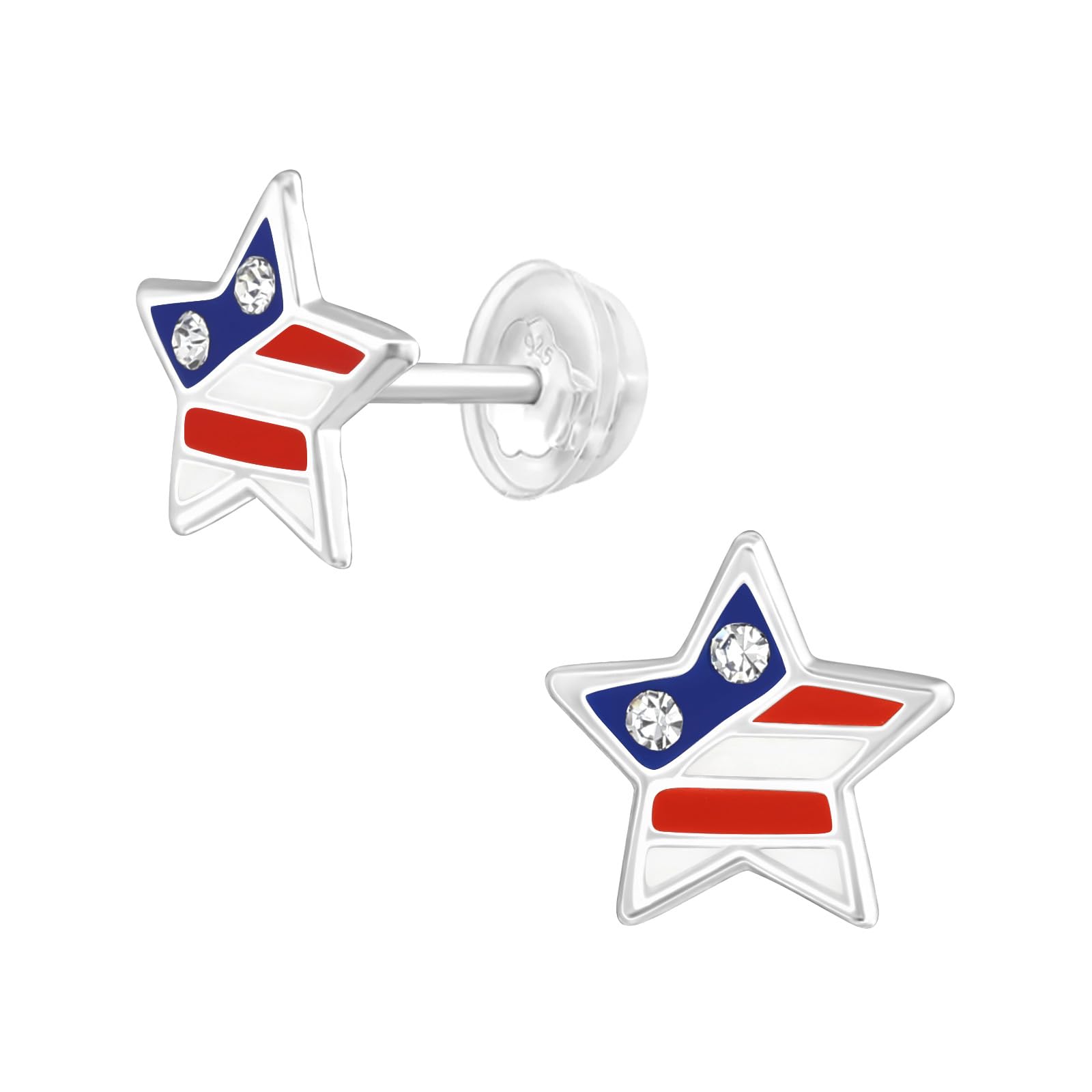 Star Flag Stud Earrings - 925 Sterling Silver
