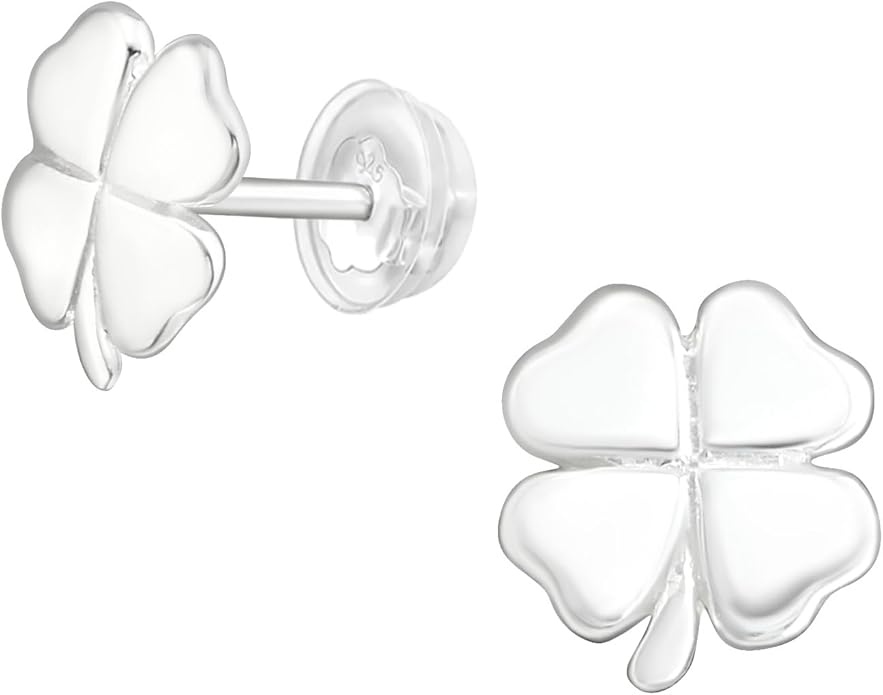 Silver Four Leaf Clover Stud Earrings - 925 Sterling Silver