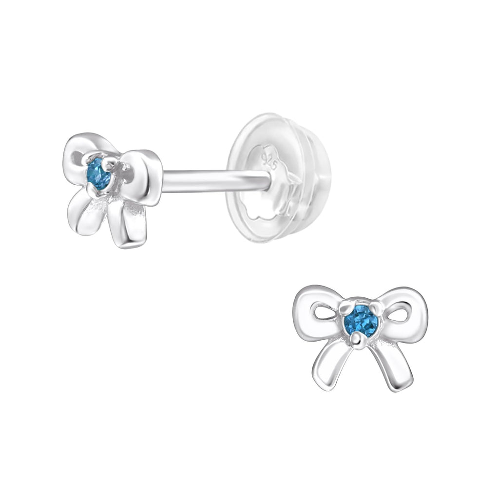 December Crystal Birthstone Bow Stud Earrings - 925 Sterling Silver