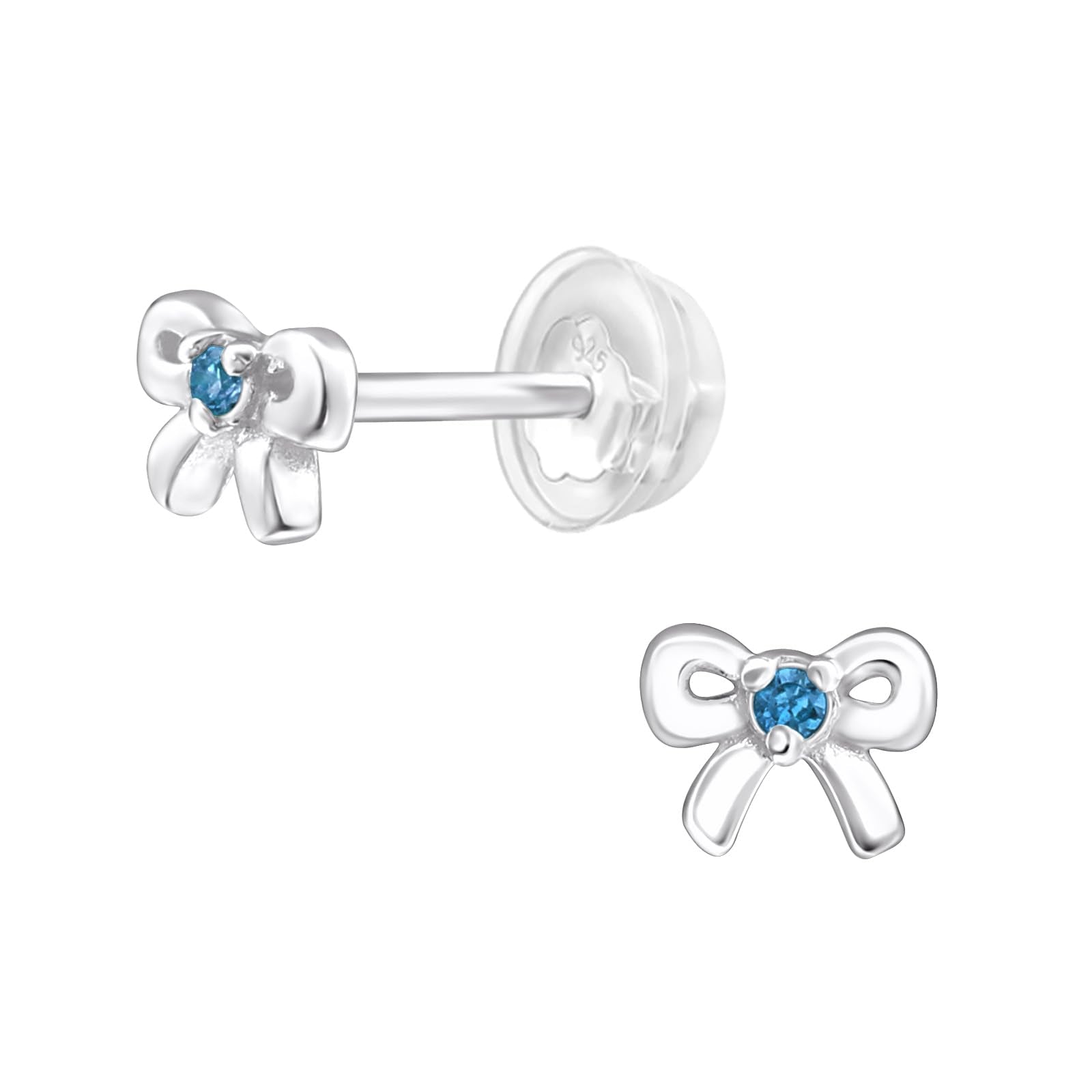 December Crystal Birthstone Bow Stud Earrings - 925 Sterling Silver