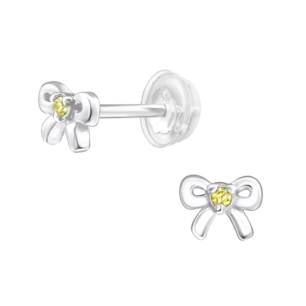 November Crystal Birthstone Bow Stud Earrings - 925 Sterling Silver