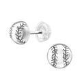 Silver Softballs Sports Stud Earrings - 925 Sterling Silver